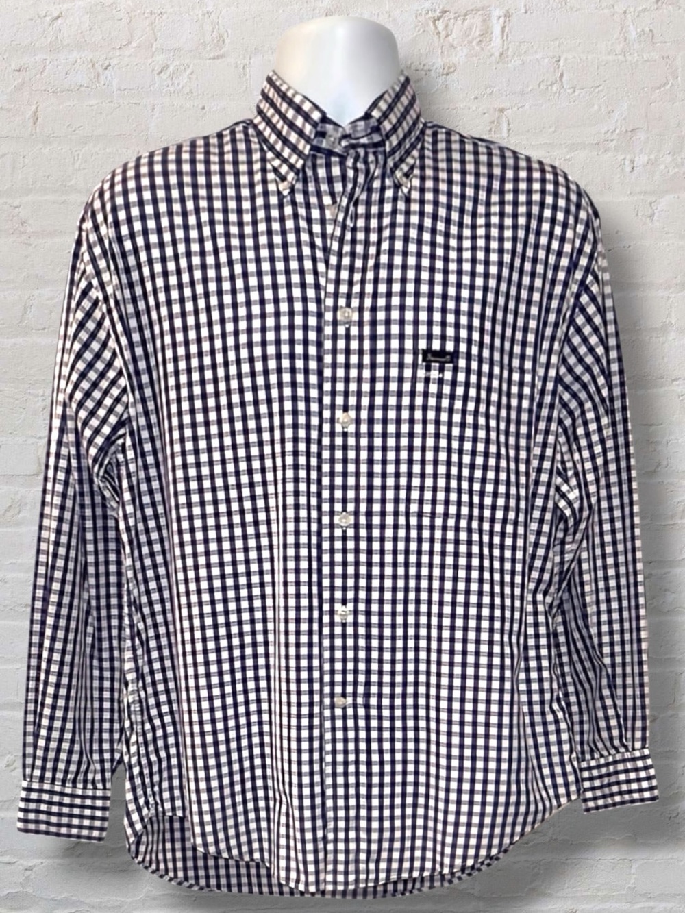 Faconnable Men’s Button-Down Shirt Small Blue White Check 100% Cotton